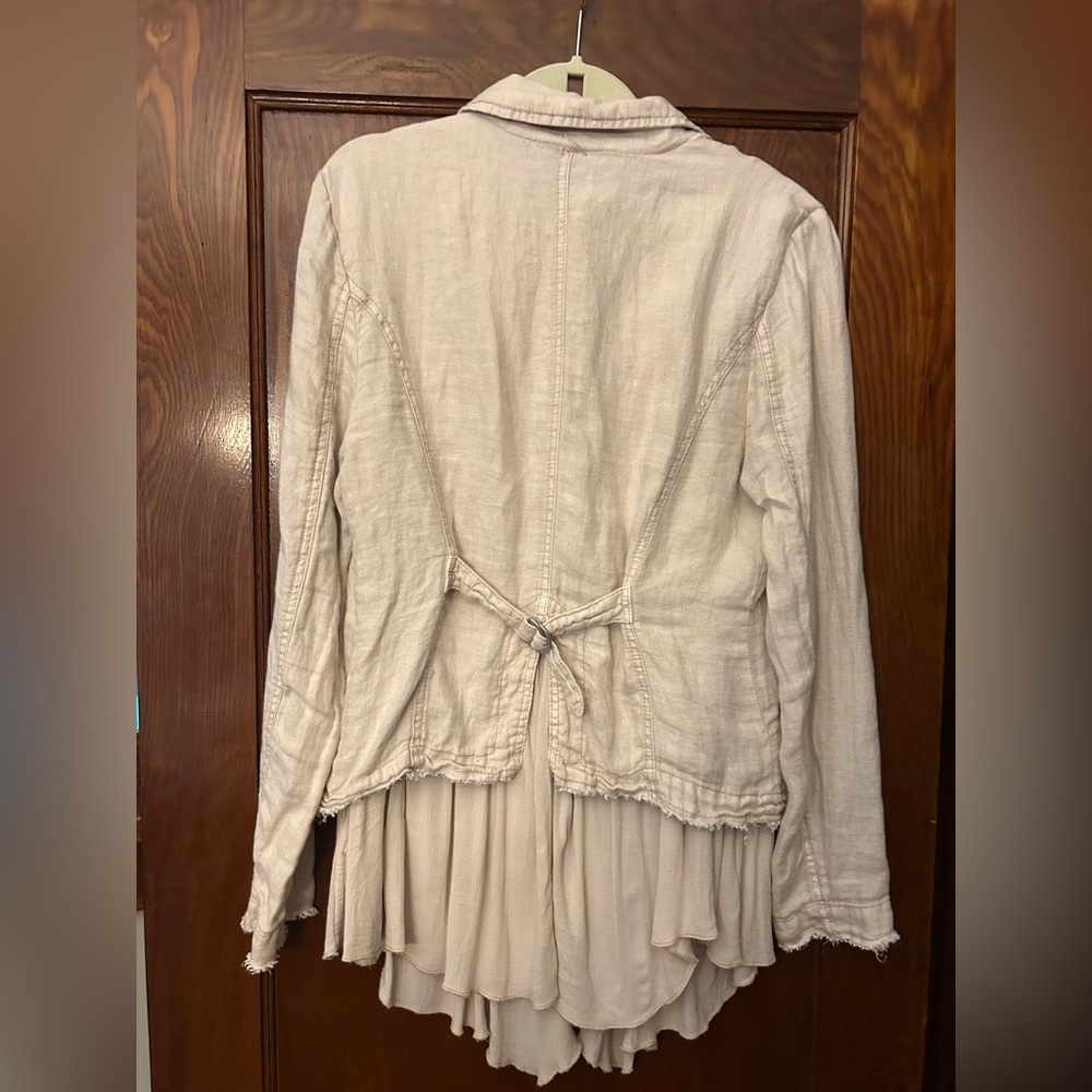 Free People Linen Layered Ruffles Blazer Jacket in Dusty Fig Cream Medium NWOT - Picture 8 of 11